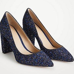 Ann Taylor Cornelia Tweed Blue Block Heel Pumps Size 9
